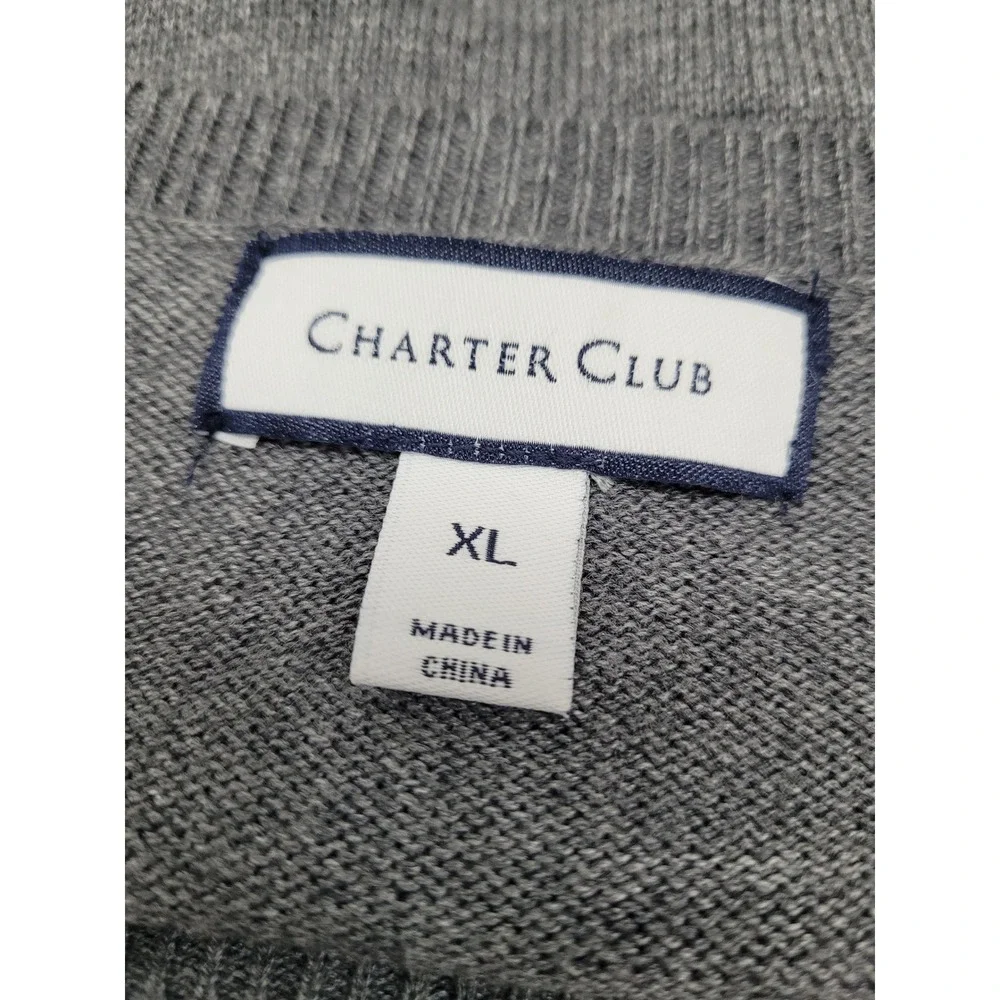 Charter Club Sweater Womens XL Grey‎ Sequin Geometric Diamond Crew Neck